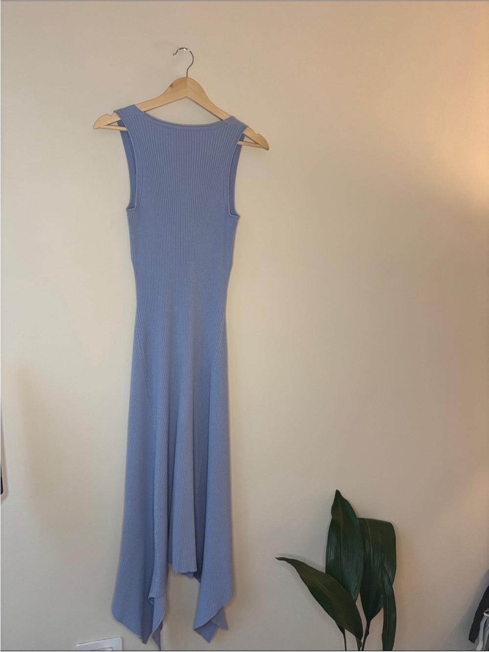 SIMKHAI Kiara Ribbed Knit Handkerchief Maxi Dress Blue - Picture 4 of 9